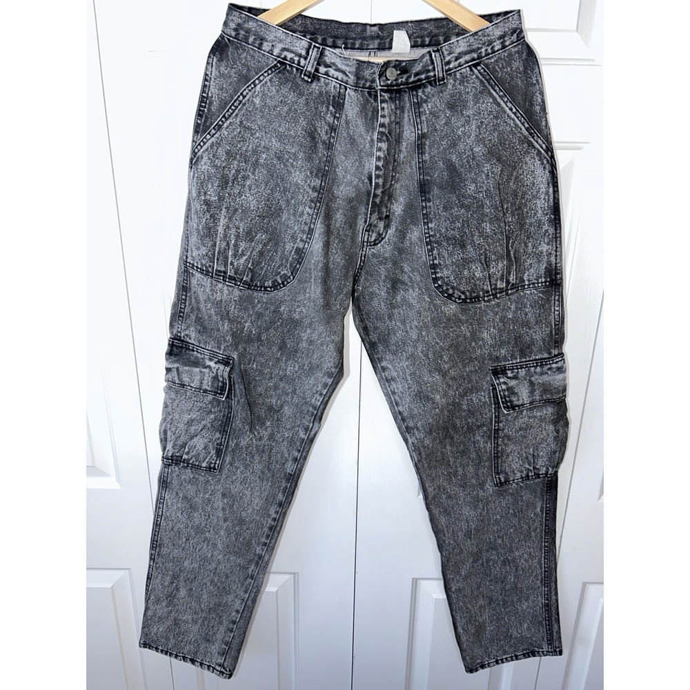80's Vintage Sasson Black Gray Acid Wash‎ Denim Jeans 32x32